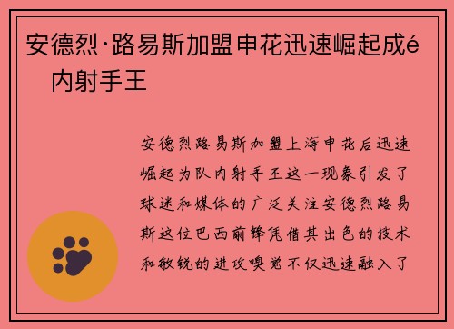 安德烈·路易斯加盟申花迅速崛起成队内射手王 安德烈·路易斯加盟申花迅速崛起成队内射手王